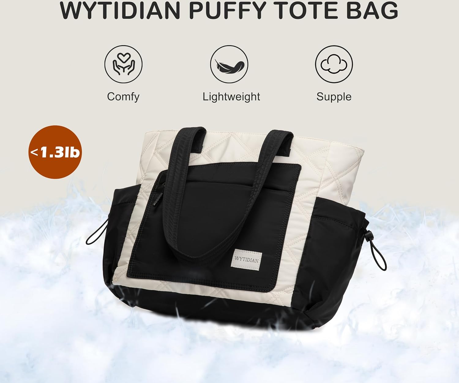 2PCS Women Tote Bag, Puffer Lightweight Shoulder Bags, Quilted Nurse Totes with Zipper for Work, Traveling, College - Image 3