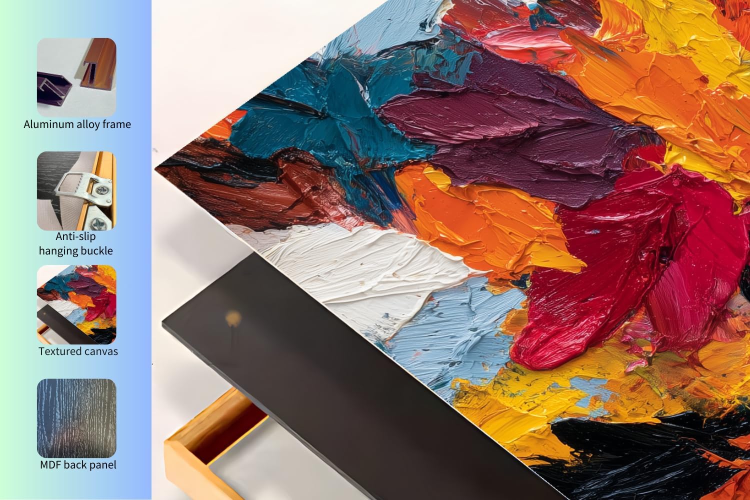 Vibrant Oil Painting Abstract Canvas Wall Art, Colorful Textured Modern Decor for Living Room, Bedroom (Black, 23" W x 31" L / 60x80cm, Framed)