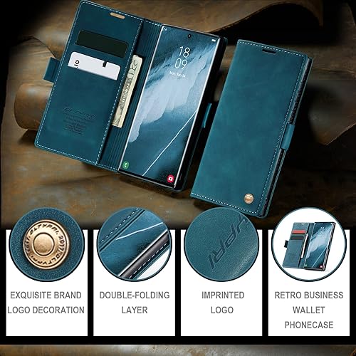 Miniatura 5 de QLTYPRI Samsung Galaxy S22 Ultra - Funda de piel sintética vintage con tapa para Samsung Galaxy S22 Ultra (ranuras para tarjetas), función atril