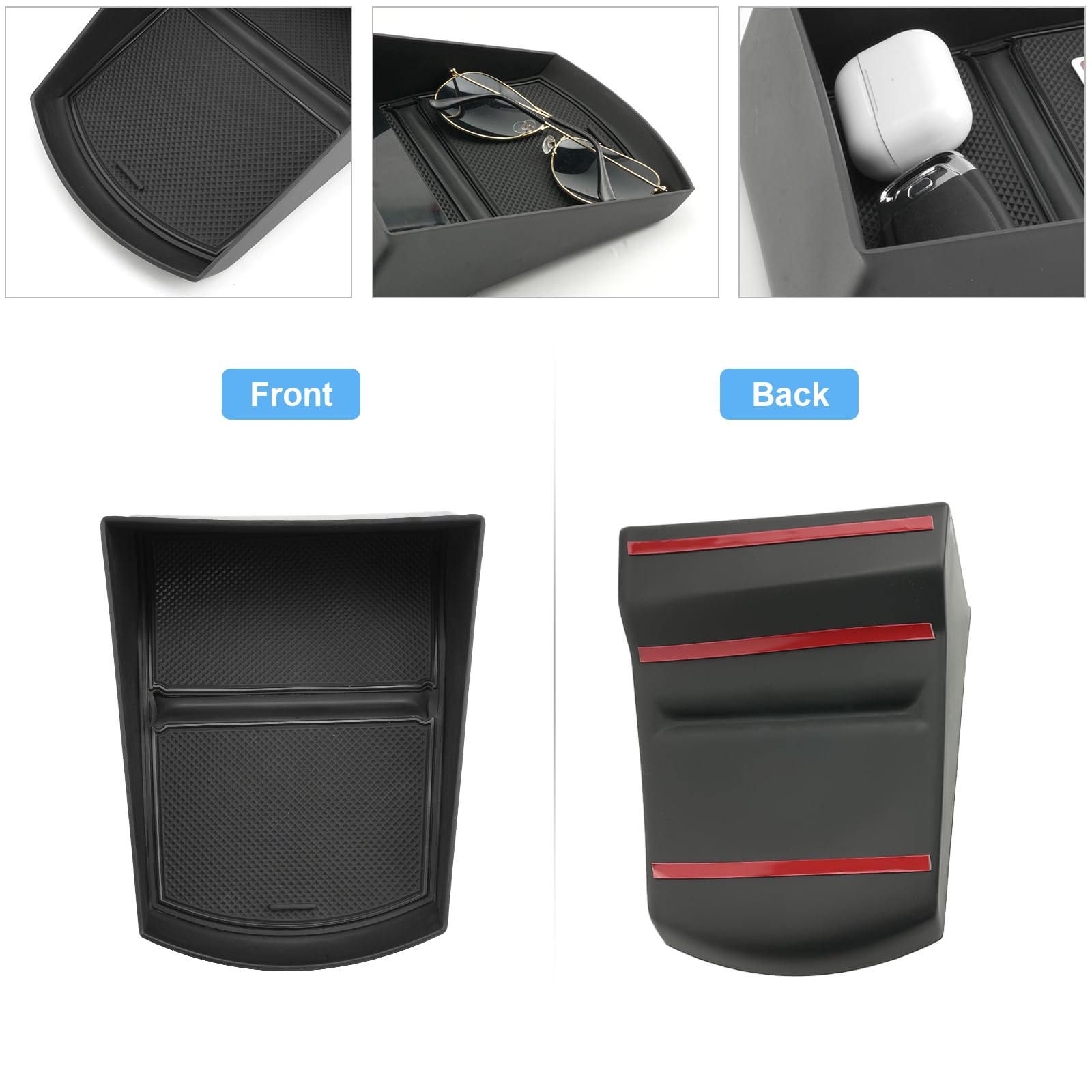 Boîte de Rangement pour Tableau de Bord Central Compatible avec Renault Captur 2 2020-2024, Organisateur de Console Centrale, Plateau Rangement de Console avec Tapis Antidérapants (Noir)