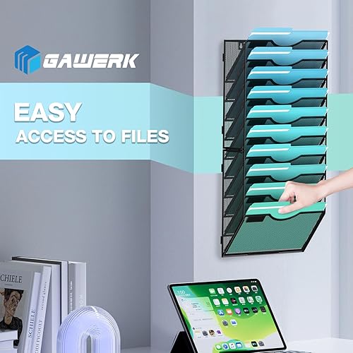 Miniatura 6 de Organizador de archivos de pared de 10 niveles, soporte para archivos de pared, organizador de carpetas de papel, organizador de documentos de malla