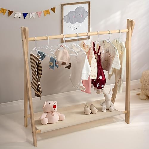 Miniatura 7 de PIGLOG Paquete de 100 perchas para bebé, perchas blancas para bebés, diseño apilable para ahorrar espacio, perchas duraderas de 11.4 pulgadas para