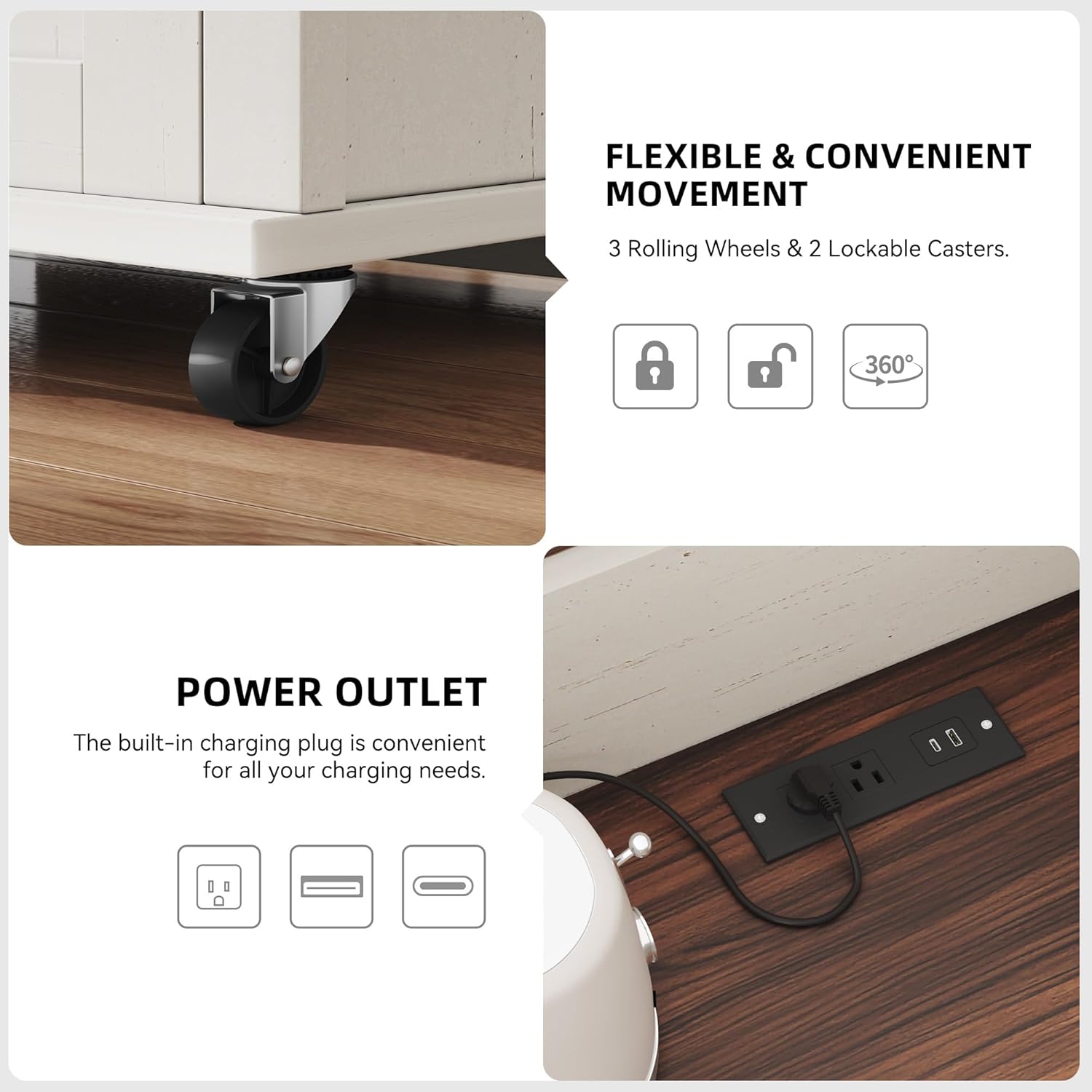 Bar Cabinet, 55" Kitchen Island with Storage, Breakfast Bar Table with Drop Leaf, Bar Height Table with Power Outlet and Trash Can Cabinet, Mobile Island Table for Kitchen, Home, Rustic White