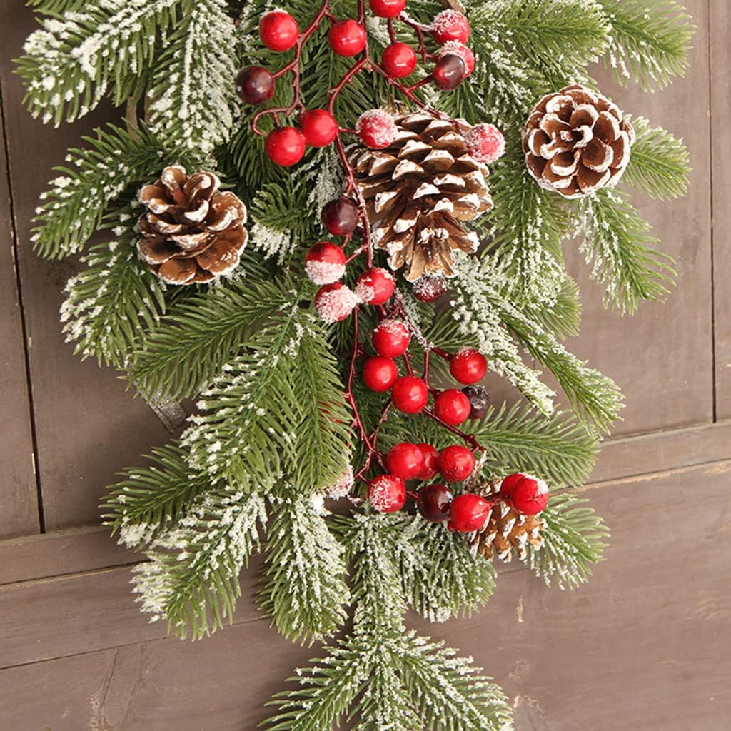 Generic 3X Artificial Christmas Teardrop Swag Wall Hanging Decor Window Snow Flocked
