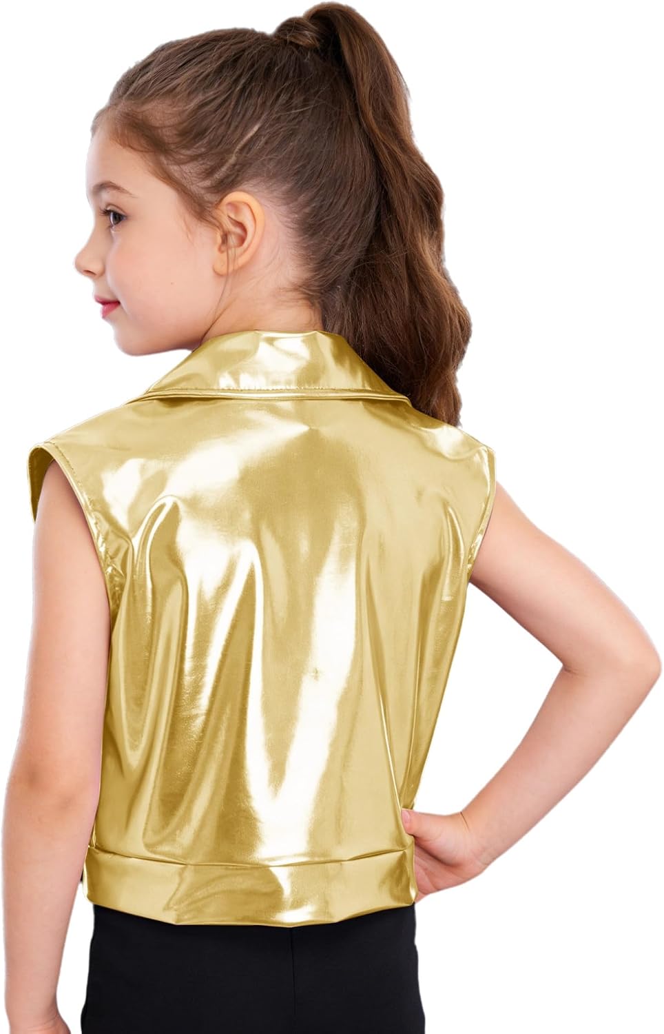 Freebily Kids Girls Metallic Disco Dance Vest Top Sleeveless Jacket Outerwear Coat Rave Party Festival Outfit