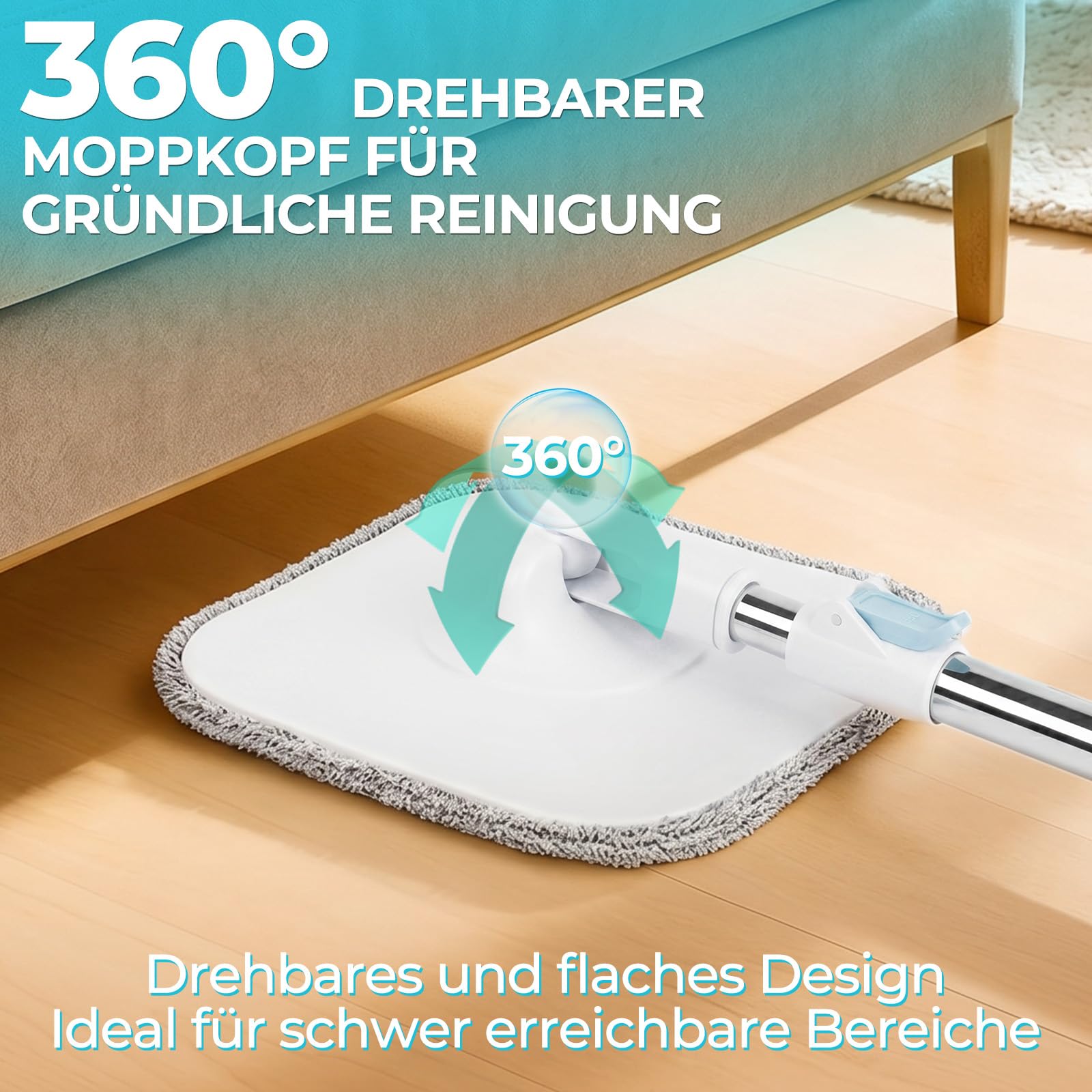 Set de Mopa Plana con Cubo, Doble Compartimento para Separar Agua Limpia y Sucia, Mango Telescópico y 2 Almohadillas de Microfibra, para Limpieza en Seco y Húmedo