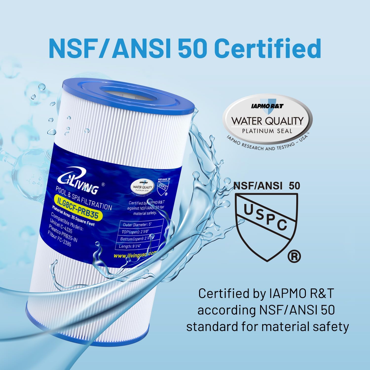 iLiving ILG8CF-PRB35 Pool & Spa Filter Replacement, Compatible with Unicel C-4335, Guardian 409-219, Filbur FC-2385, 03FIL1300, 17-2482, 25393, 303557, 817-3501, R173431, Pleatco PRB35-IN, 2-Pack