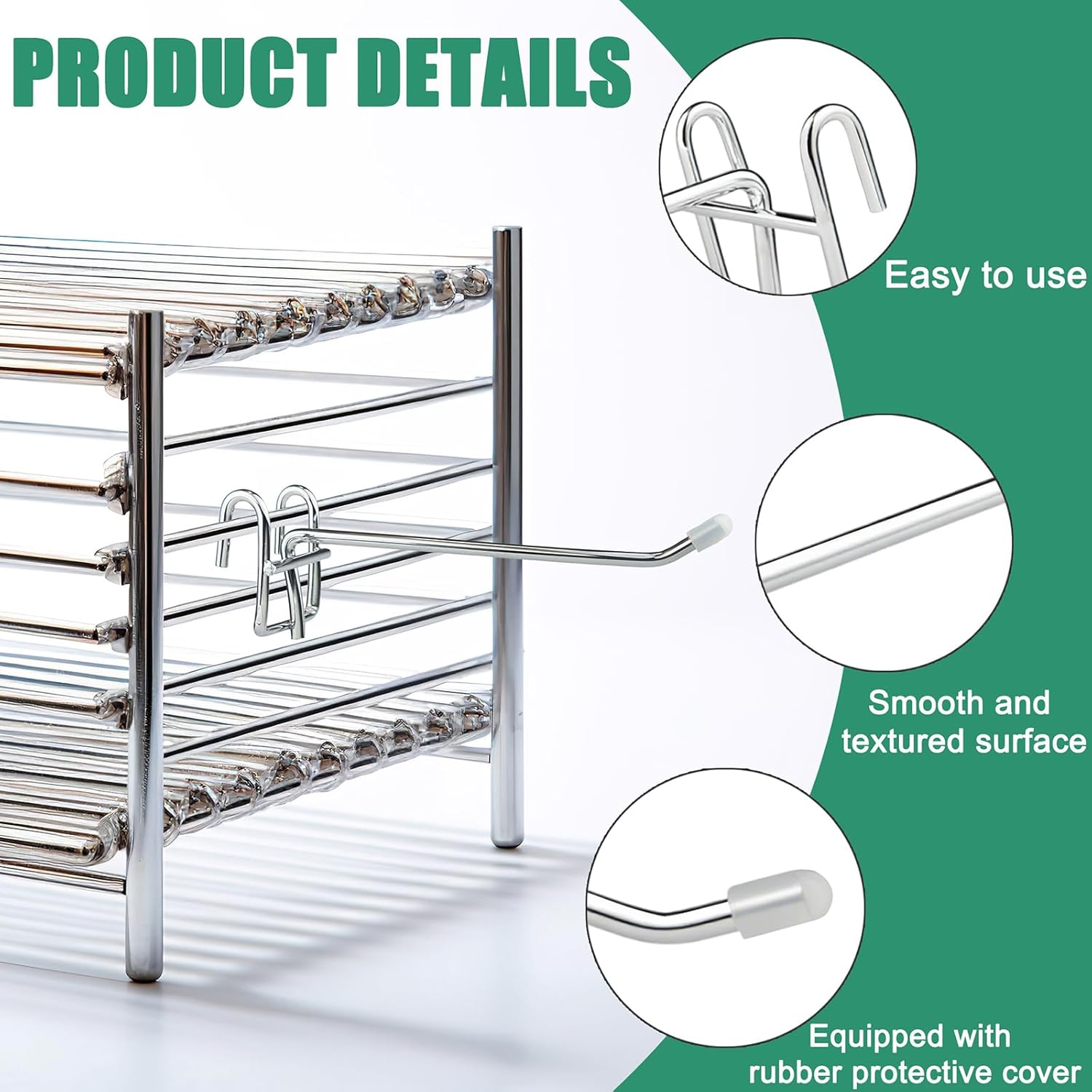 4 Pcs Hooks for Wire Shelving, Heavy Duty Metal Shelf Hooks with Rubber Cover, Size Upgrade Wire Rack Shelf Accessory for Room, Garage, Warehouse Kitchen Organizer (Silver)