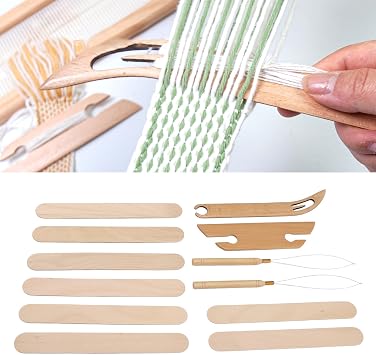 Haofy 12Pcs Weaving Kit Tool Beech Shuttles Beech Wood Looms Hardwood Band Looms Set Utensil Weaving, Complete Kit for Knitting Enthusiast with Artsupplies for Variety Projects,