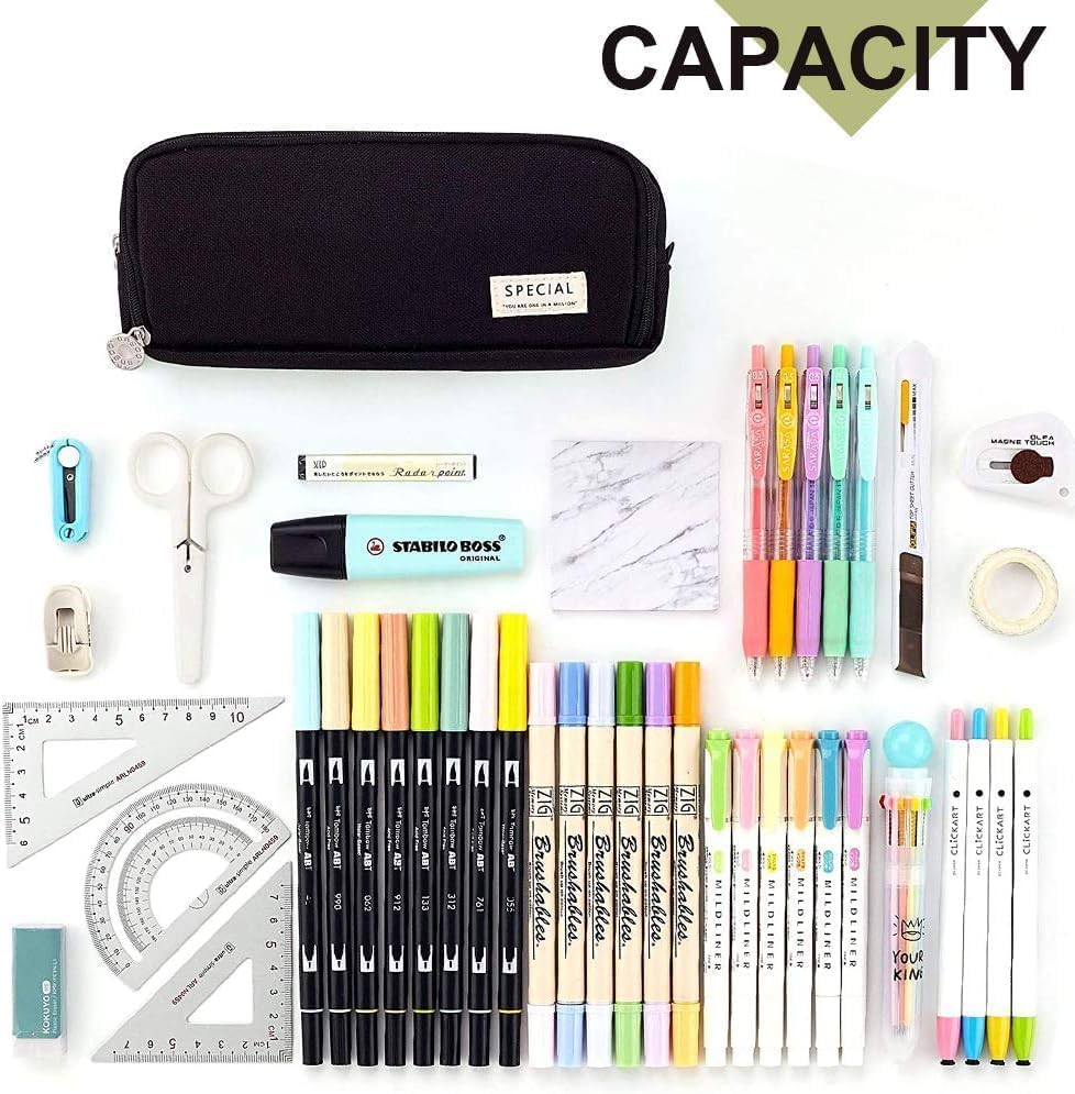 Image of Kawaii Cute Aesthetic Pencil Case for Girls & Boys | 3 Layer 6 Compartment Large Capacity Pencil Pouch with Zipper | Cartoon Stationery Organizer Bag for Students & Kids