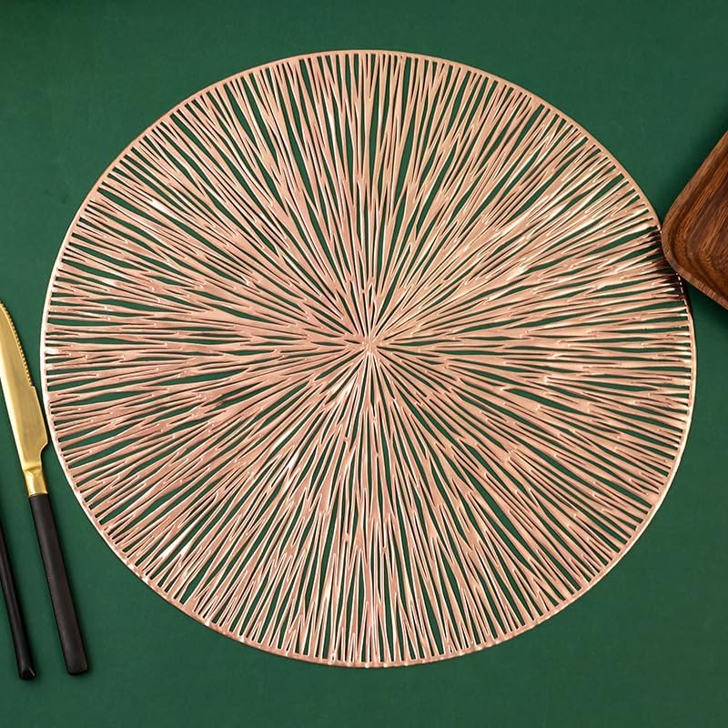 Miniatura 6 de 246pcs 38cm Round Hollow Waterproof Dining Placemats Gold, Heat Resistant Non-Slip PVC Table Mats for Home, Hotel Dining Restaurant (Gold, 6pcs-38cm)