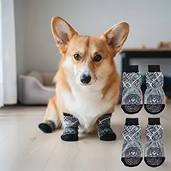 4 meias antiderrapantes para cães - botas de cachorro para evitar lamber patas, sapatos antiderrapantes para cães ao ar livre, ótimo para proteção de patas de cães