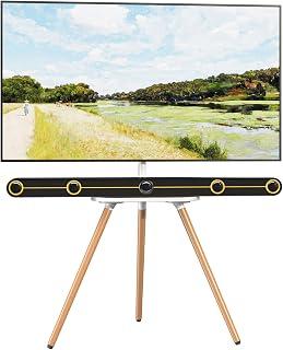 PUTORSEN Easel TV-Stand for 43-65-Inch Screens - Portable Swivel Tripod TV Stand with Wooden Tray, Height Adjustable TV Floor Stand, Max Load 77 lbs, Max VESA 400x400 mm, White