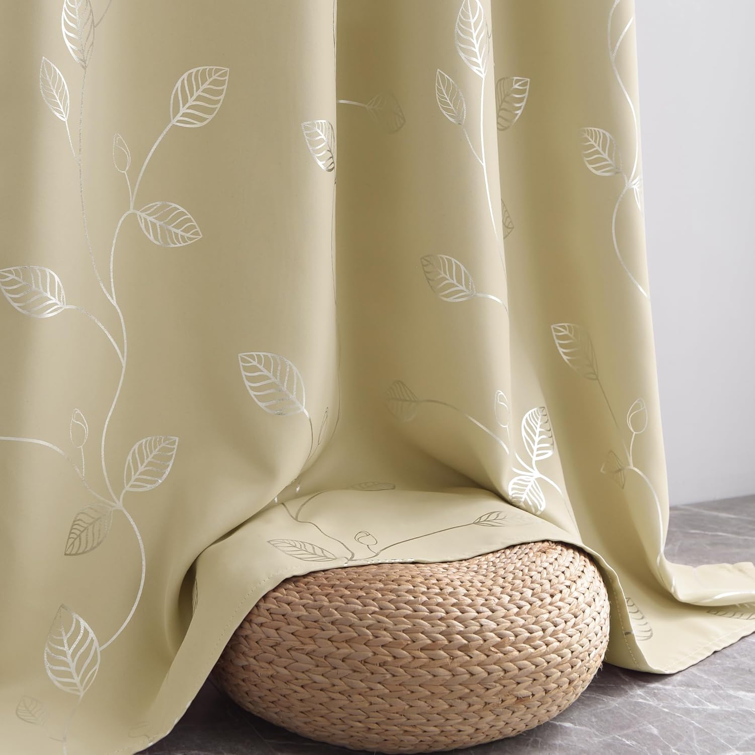 BUHUA Christmas Wave Silver Leaf Print Blackout Curtains for Living Room Darkening Curtains Light Blocking Curtains for Bedroom 38W×84L Beige 2 Panels