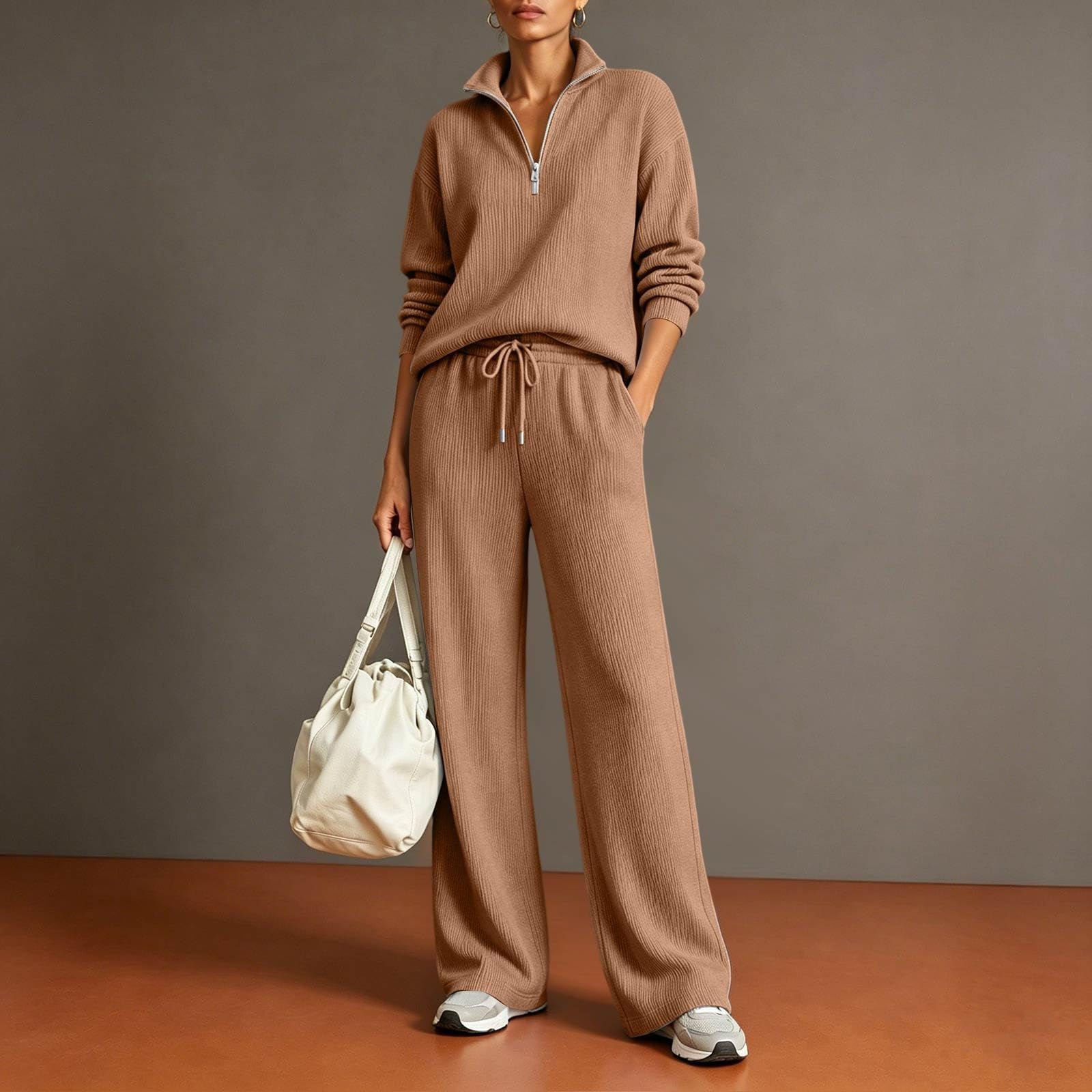 Tuta Donna Sportiva Invernale Felpa Mezza Zip Collo Alto Pantaloni