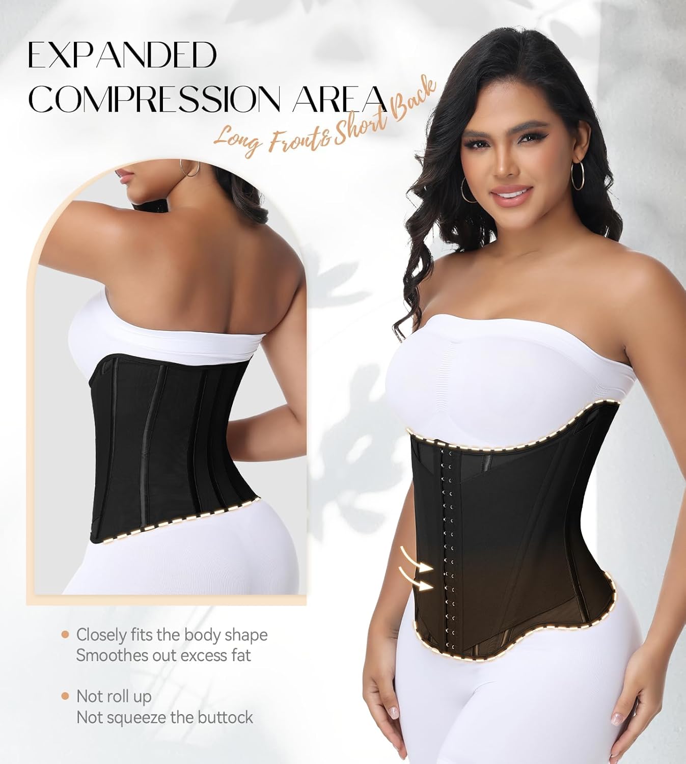 SHAPSHE Waist Trainer For Women Tummy Control Corset Waist Cincher Shapewear Workout Faja Body Shaper With Hooks Black