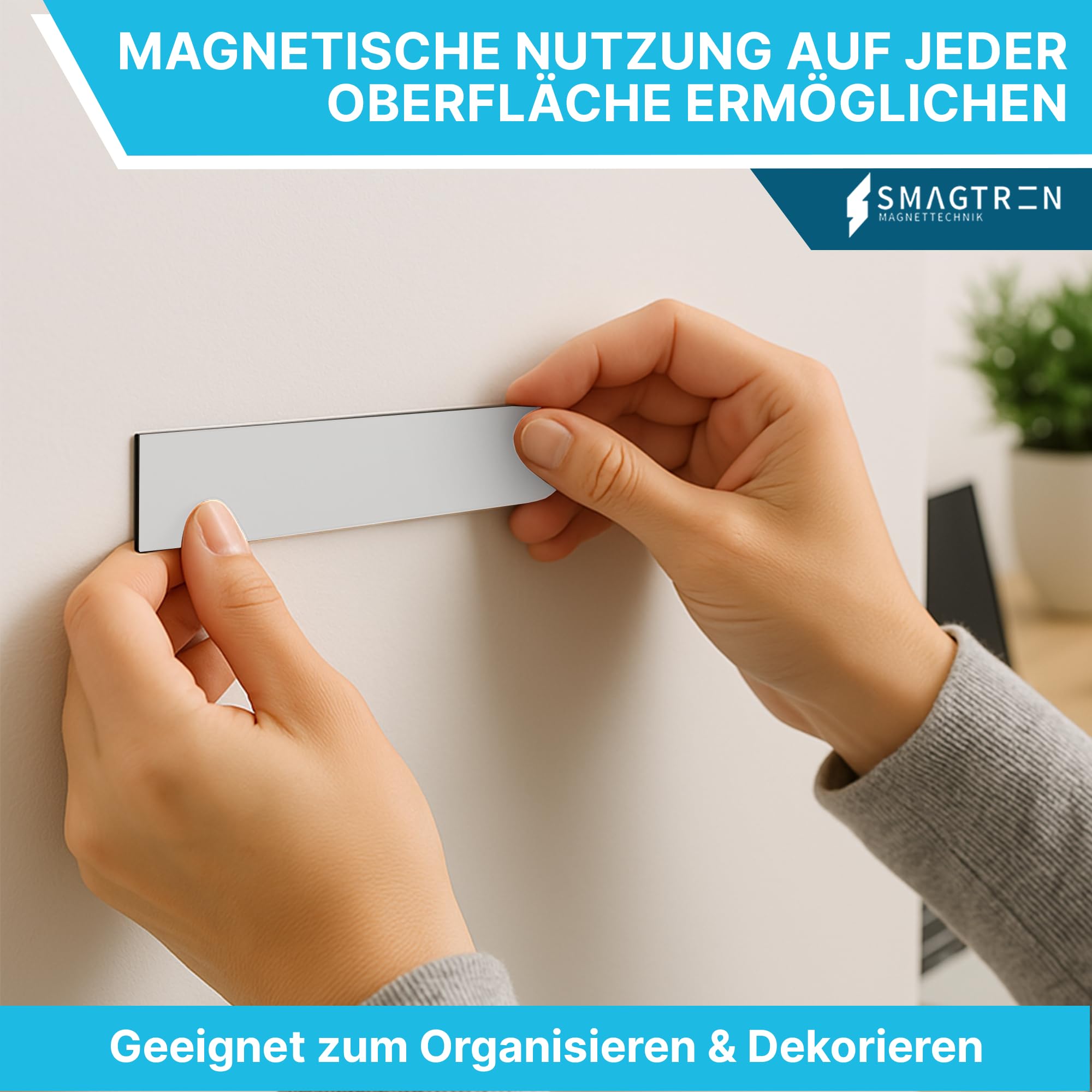 Smagtron Ferroband Eisenband - Selbstklebendes Eisenleiste, Eisenstreifen, Perfekt Für Magnete - Ideal für Büro und Bildungsprojekte – 100mm x 10m x 0,75mm | Weiß Matt