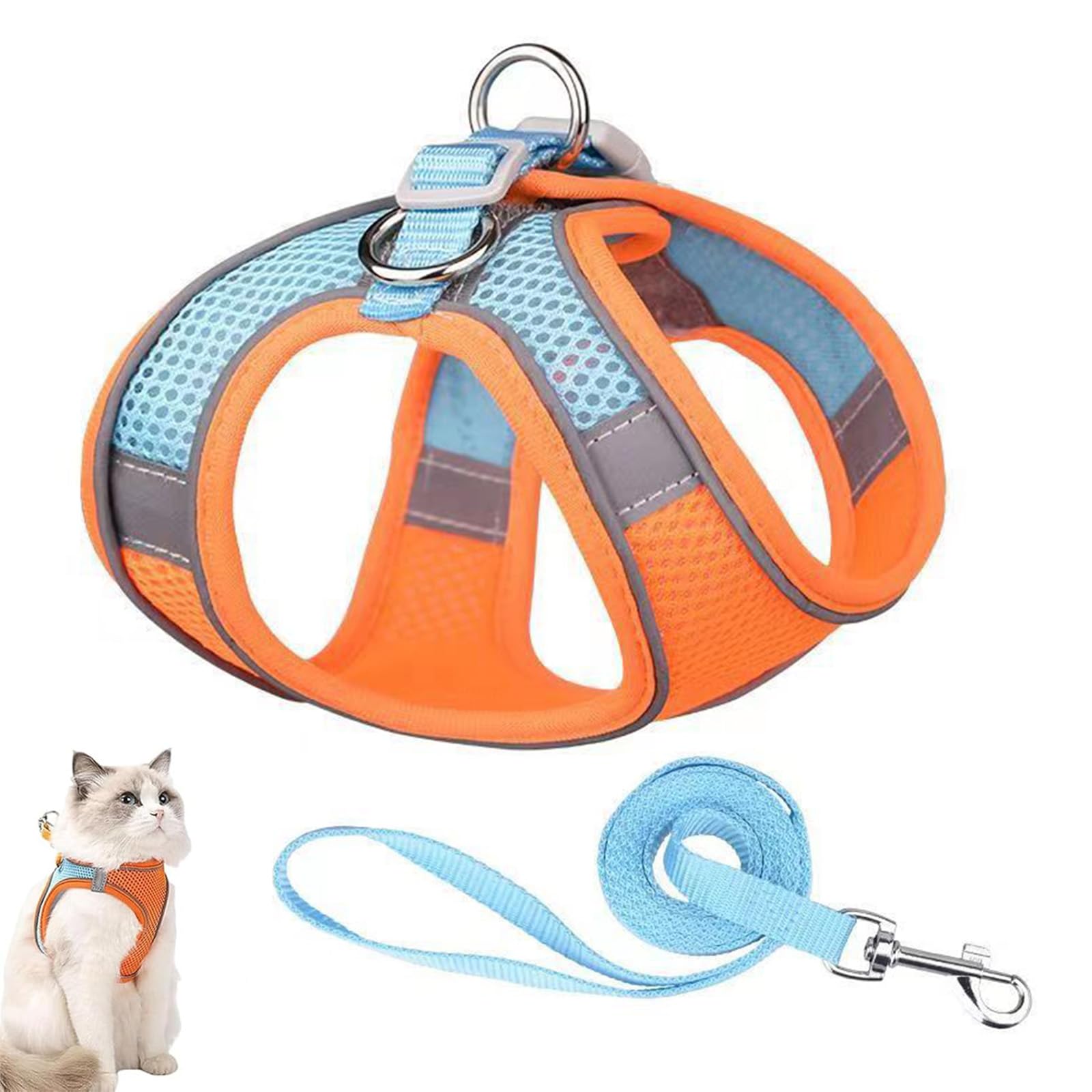 Cat Harness Design for Outdoor Cats, Cat Explorer Harness, Adjustable Soft Mesh Vest with Reflective Safety Strips, Escape Proof, Easy to Wear Cats (A,S)