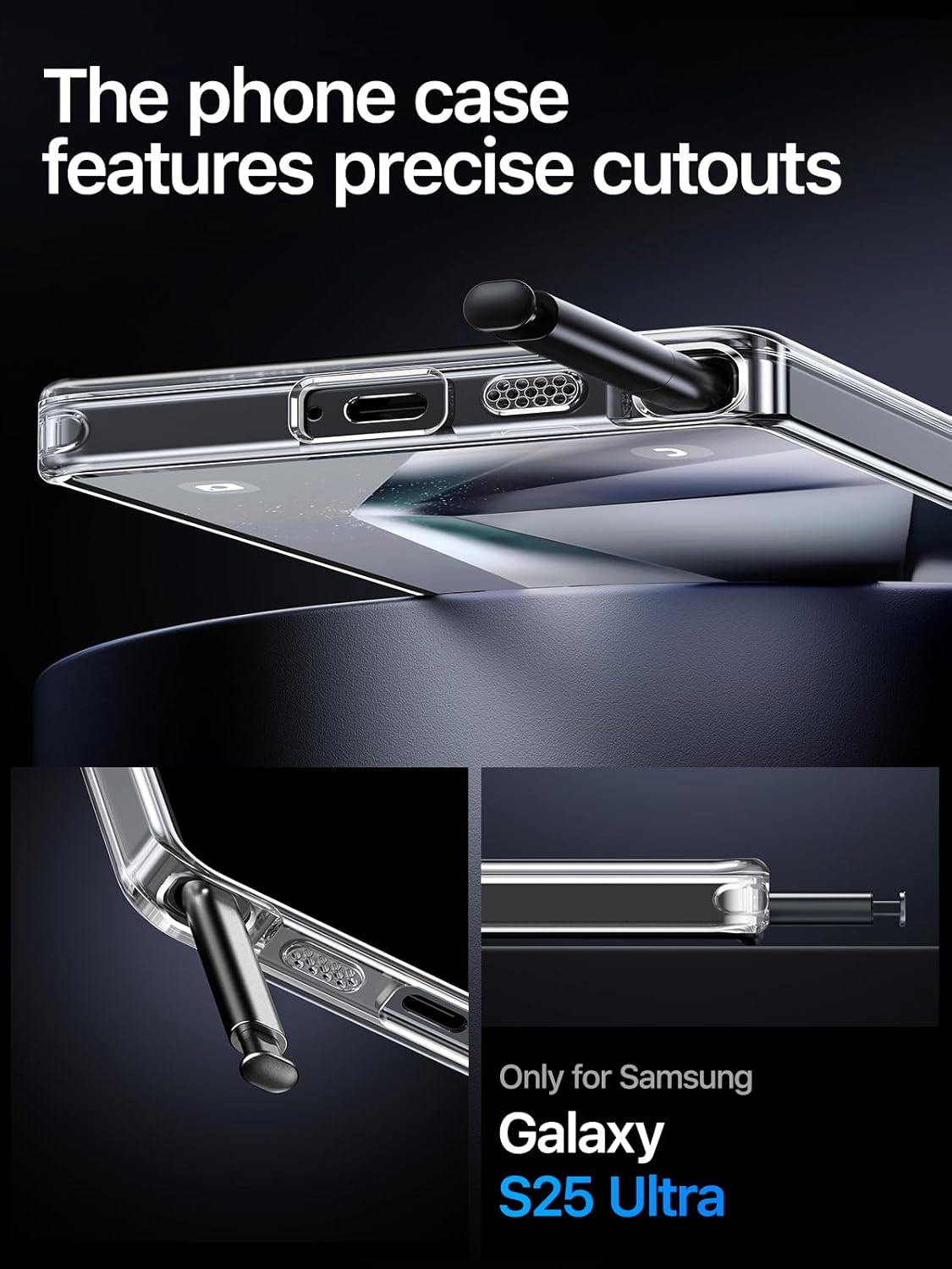 QTlier Phone case for Galaxy S25 Ultra- 360 Rotatable Magnetic Ring Stand, Military-Grade Protection, Raised Camera Frame Clear - Image 7