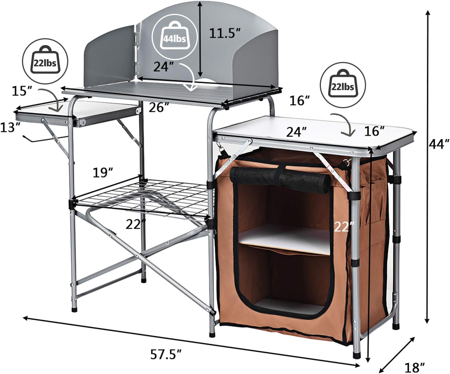 HAPPYGRILL Folding Grill Table Outdoor Camping Kitchen Table with Carry Bag Portable Aluminum Camp Cook Station for BBQ Picnic