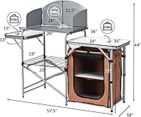 Vista 4 de Tangkula Mesa de cocina plegable para acampar, mesa portátil de aluminio con parabrisas, estación de cocina, mesa de cocina de campamento