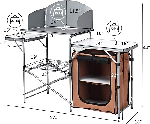 Miniatura 4 de Tangkula Mesa de cocina plegable para acampar, mesa portátil de aluminio con parabrisas, estación de cocina, mesa de cocina de campamento