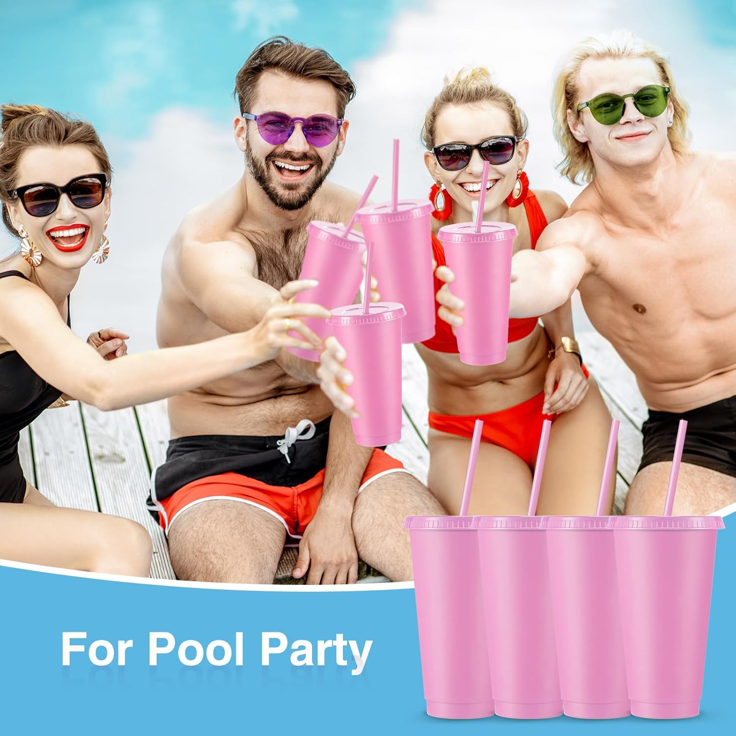 Amyhill 12 Pcs Reusable Cups with Lids and Straws 24 oz Plastic Tumbler Iced Coffee Cup Travel Mug for Smoothie Juices Birthdays Sleepover Party Supplies for Girls (Light Pink) - Image 7