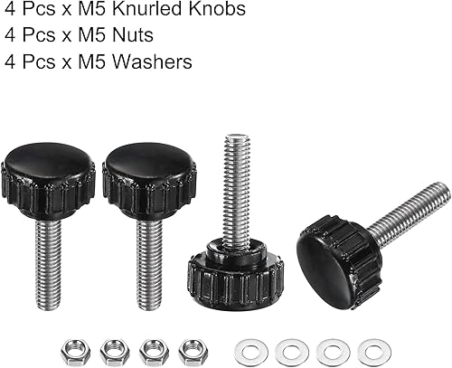 Miniatura 301 de uxcell Juego de 4 perillas moleteadas, tornillos de pulgar con tuercas y arandelas, rosca macho métrica M6 x 1.378 in, cabeza de plástico de 0.984
