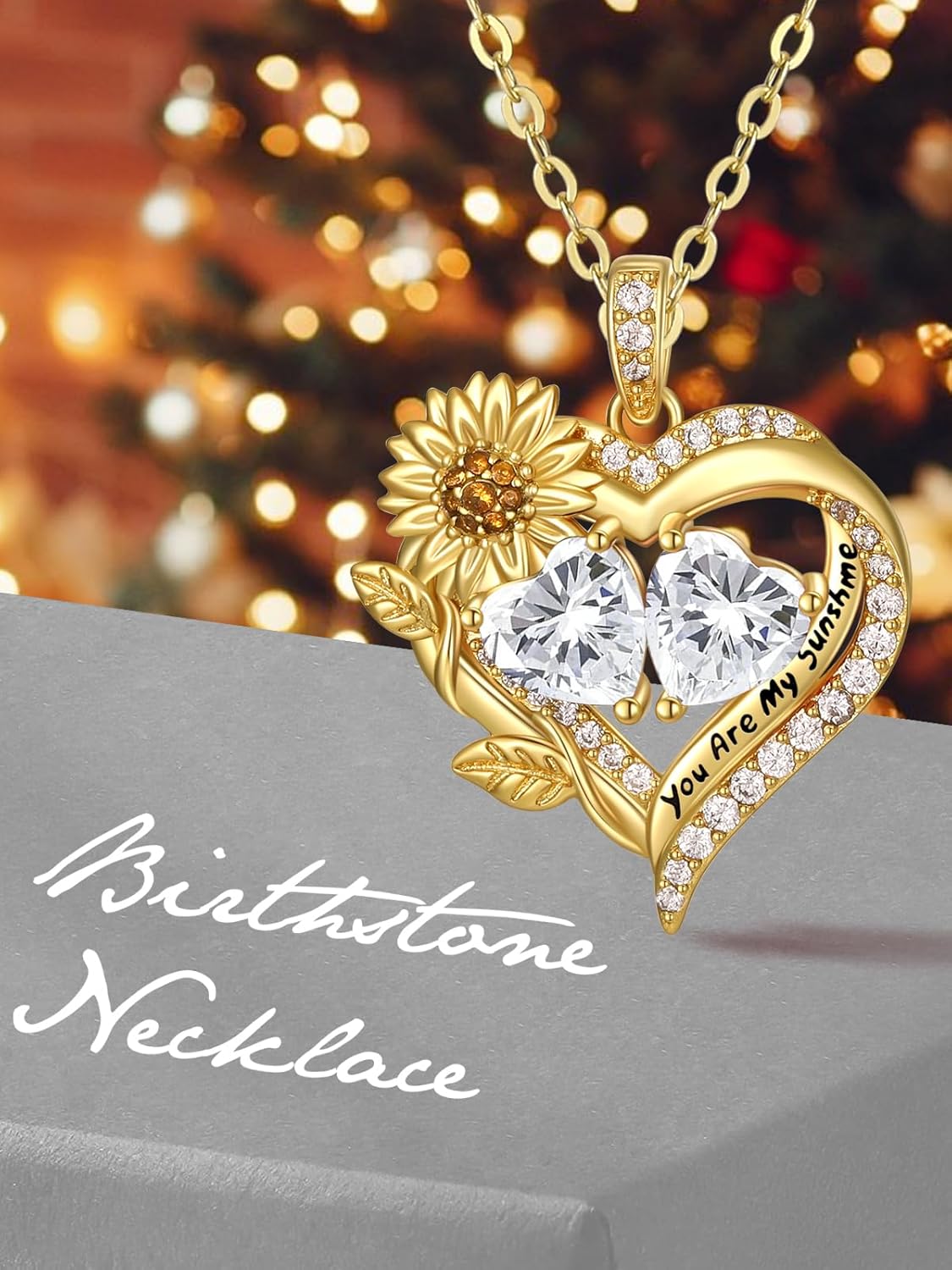 Sunflower Heart Necklace for Women Exquisite Anniversary Birthday Gifts for Wife Mother Her Double Birthstone Pendant jewelry‘You Are My Sunshine’ - Image 5