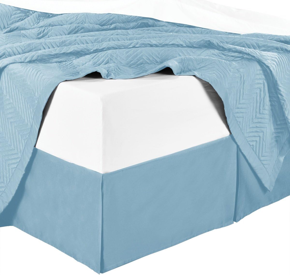 sheetsnthings Microfiber Bed Skirts (14 inch Drop) -California King Size, Solid Blue- Pleated Tailored Bedskirts with Split Corners