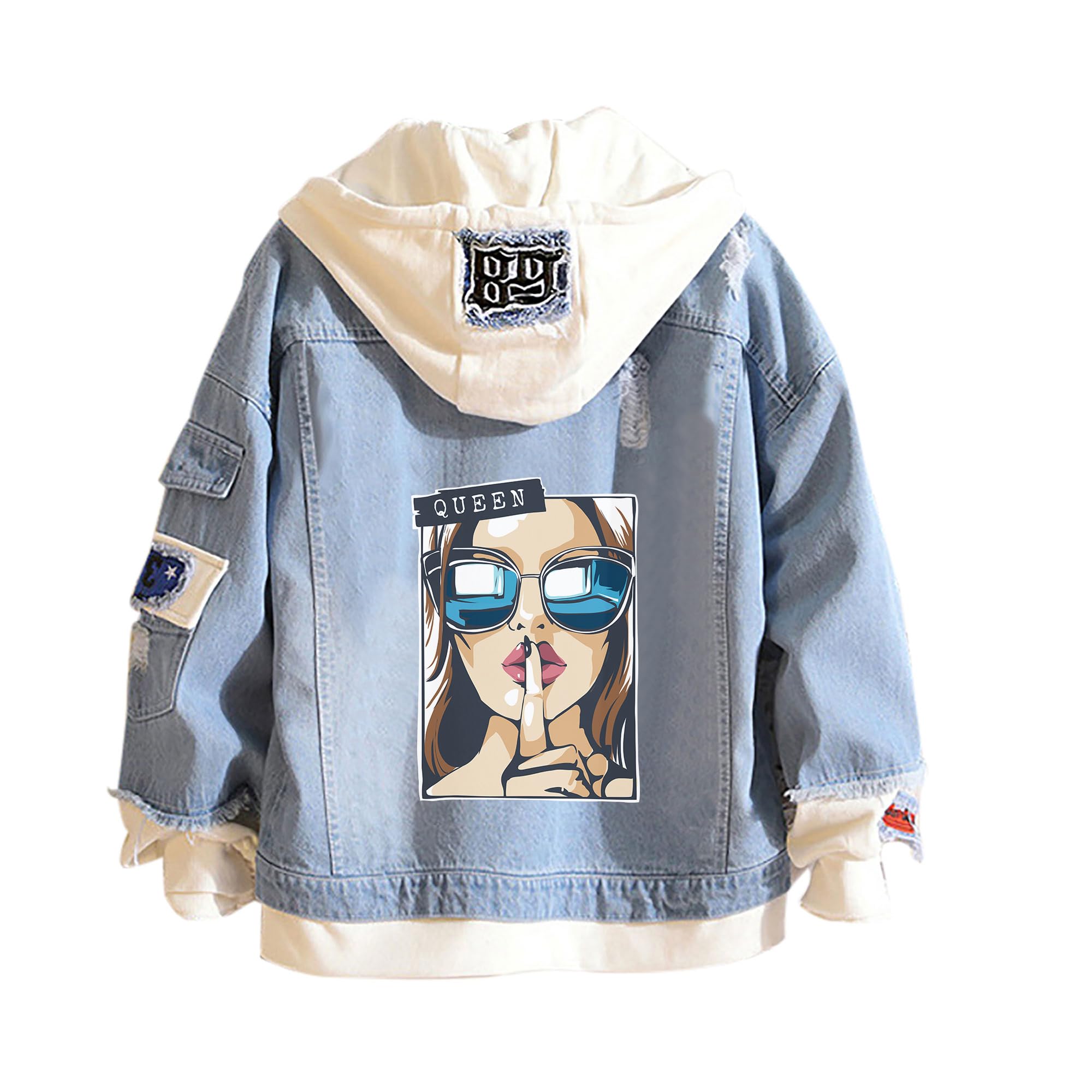 Damen Denim Kapuzenjacke Blaue Jeansjacke Y2K Mode Hoodie für Teenager