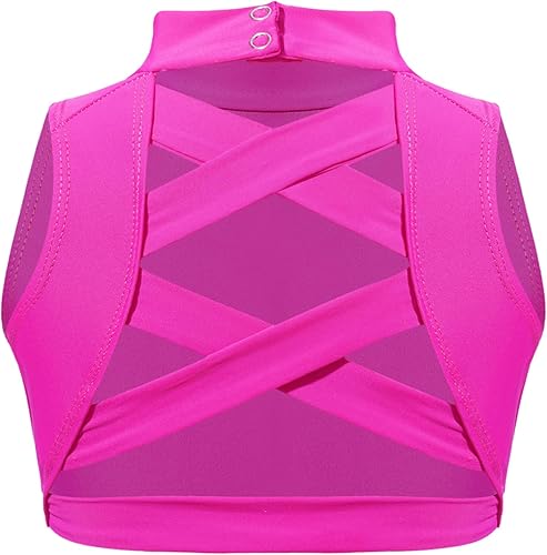 Yartina Camisetas sin mangas para niños y niñas, con cuello simulado, brasier deportivo con tirantes en la espalda, ropa de baile