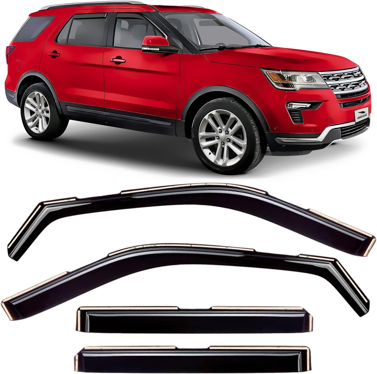 Voron Glass in-Channel Extra Durable Rain Guards for Ford Explorer 2011-2019, Window Deflectors, Vent Window Visors, 4 Pieces - 220116