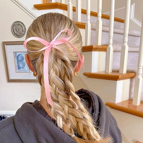 Miniatura 285 de Cinta de satén rosa polvoriento de doble cara de 1/4 pulgadas x 50 yardas, cintas de poliéster polvorientas para envolver regalos, cinta de tela