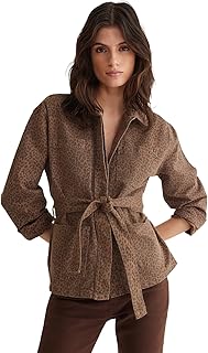 جاكيت جينز للنساء متعدد الألوان بنمط جلد الفهد وحزام بني طراز TWOSS25CE00027 من ترنديول