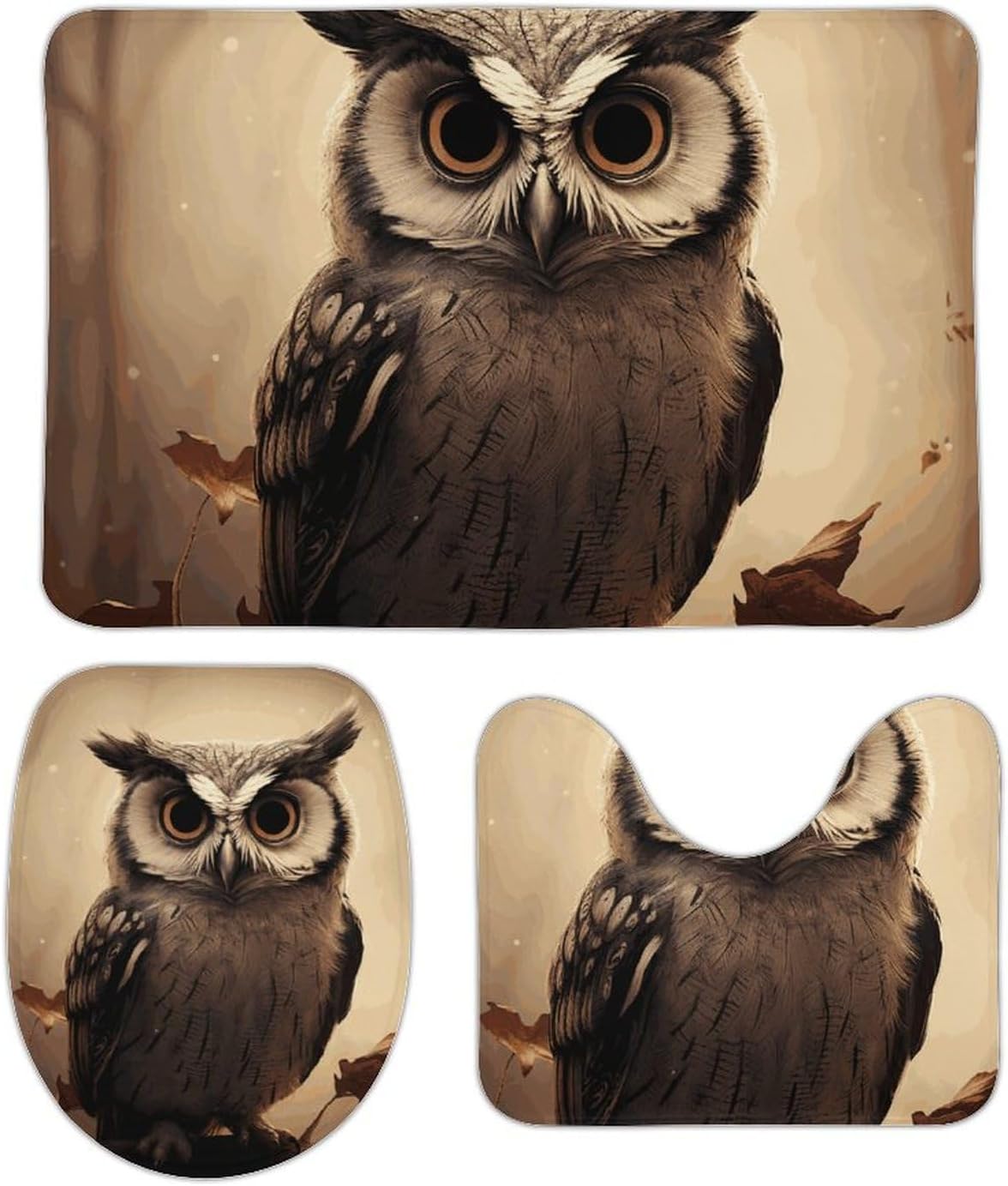 Bathroom Rugs Set 3 Pieces Super Absorbent Bathroom Mat Set Cute Owl