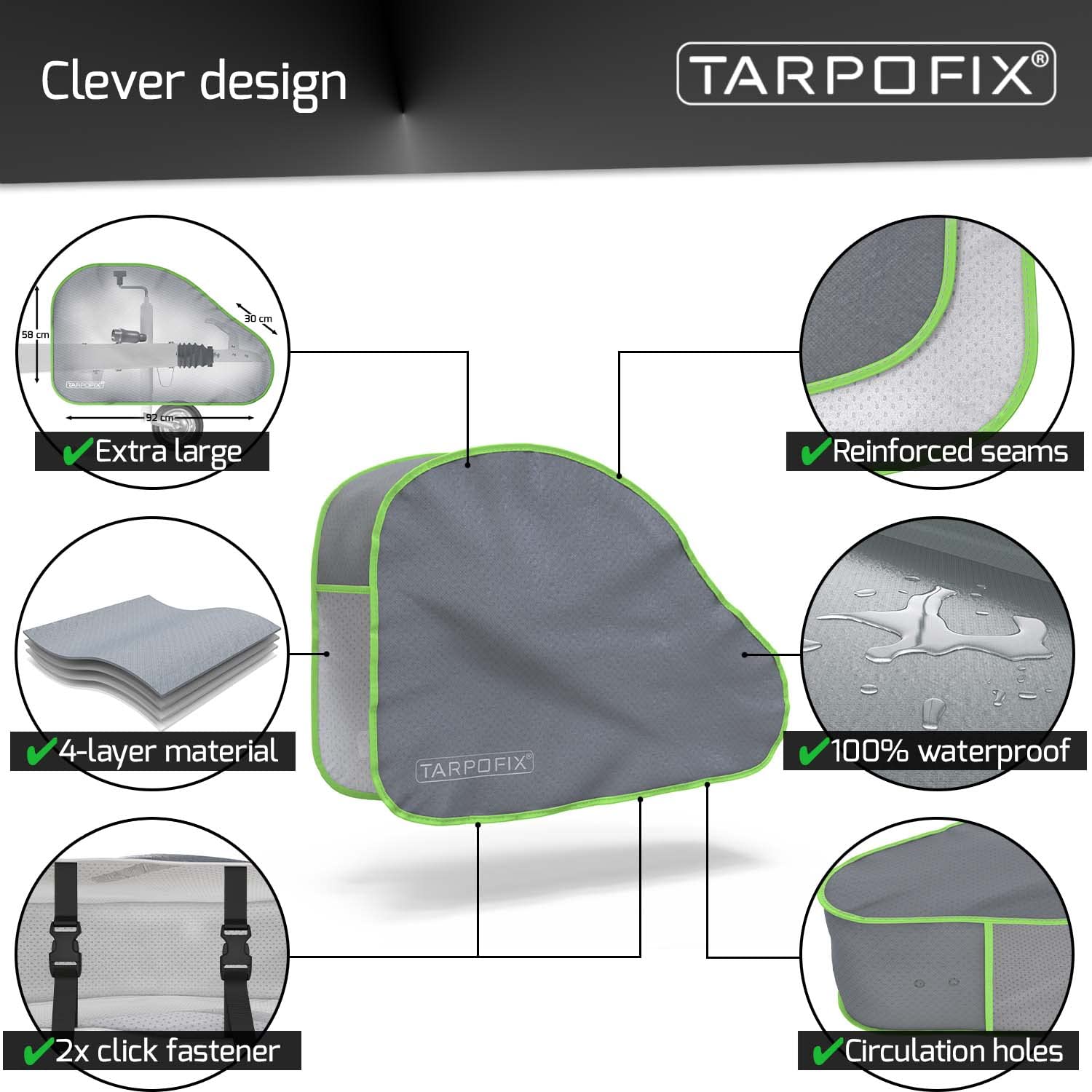 Housse De Timon Universelle Tarpofix - Bâche Protection Attelage Remorque, Réfléchissante, Double Fermeture Clip, Résistante Aux UV Et Intempéries
