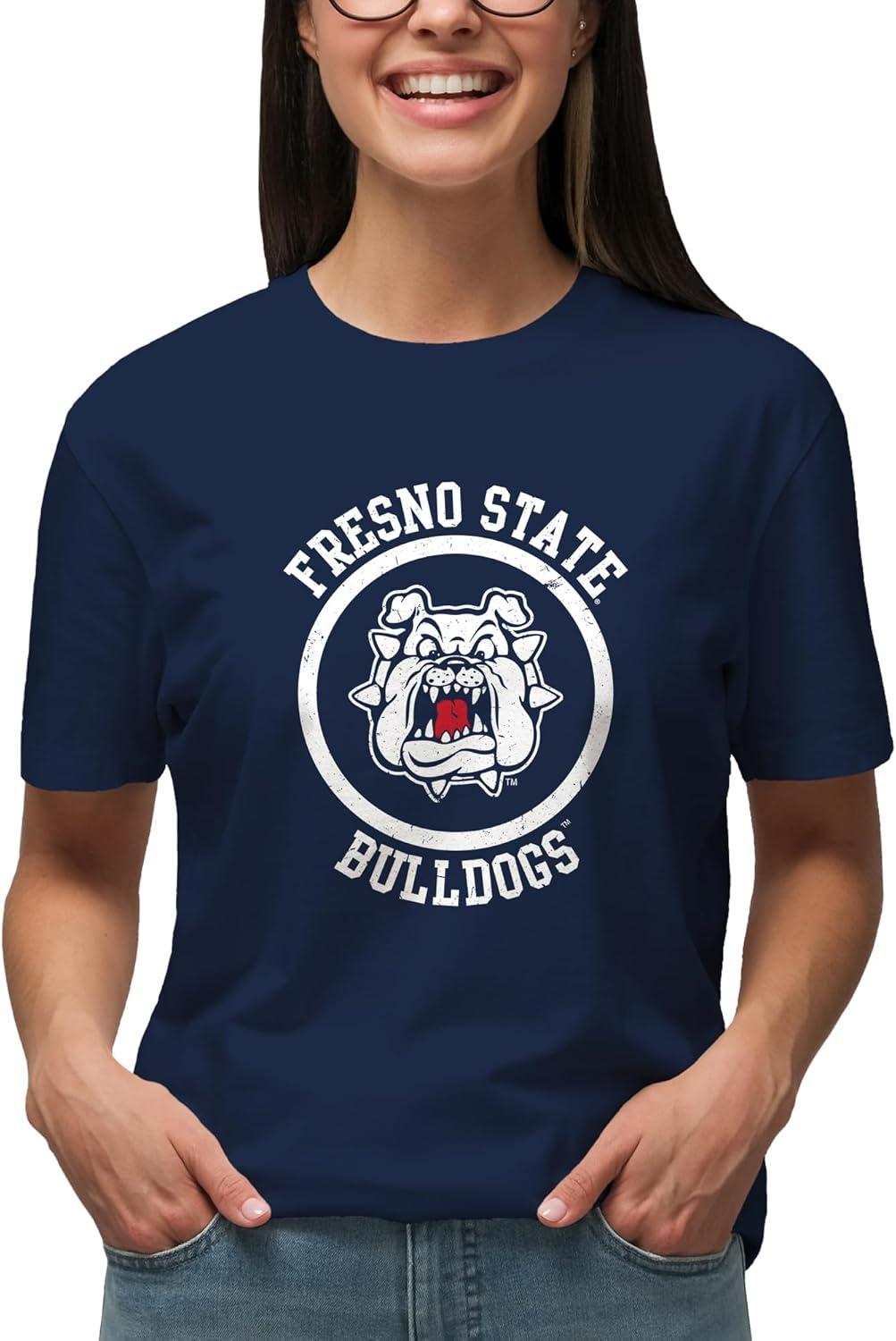 NCAA Distressed Circle Logo, Team Color Long Sleeve, College, University