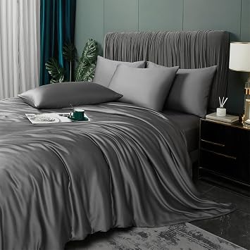 Cooling Duvet Cover Twin Set Gray, 100% Viscose Derived from Bambo, Summer Soft Breathable Rayon Bedding Set for Hot Sleepers, Luxury Luxurious Silky Smooth Comforter Cover for All Seasons