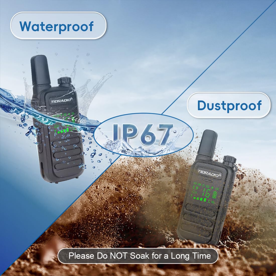 TIDRADIO TD-M11 Walkie Talkies for Adults Kids, Long Range Waterproof PMR446 Licence Free 16CH Type-C Rechargeable LED Light Screen Earpieces-2Pack Two Way Radio — view 2