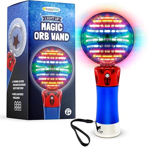 Happy Kids Juguete de varita mágica LED giratoria con luz LED para niños, globo de estrella que cambia de color, incluye baterías y correa, regalo