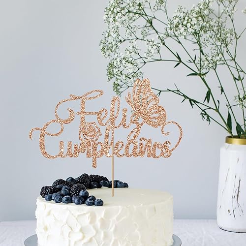 Miniatura 5 de Decoración de pastel de feliz cumpleaños español marrón para decoración de fiesta de cumpleaños, decoración de pastel de mariposa de feliz