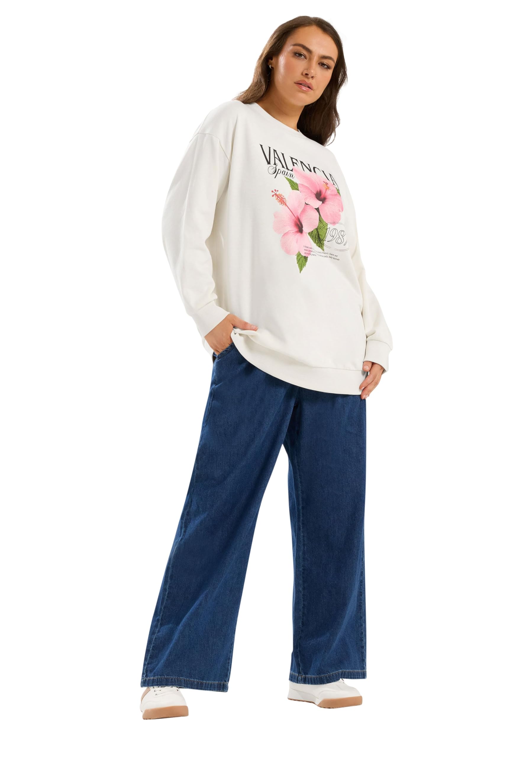 Yours Women's White Curve Cream 'Valencia' Floral Sweatshirt - Plus Size Curve