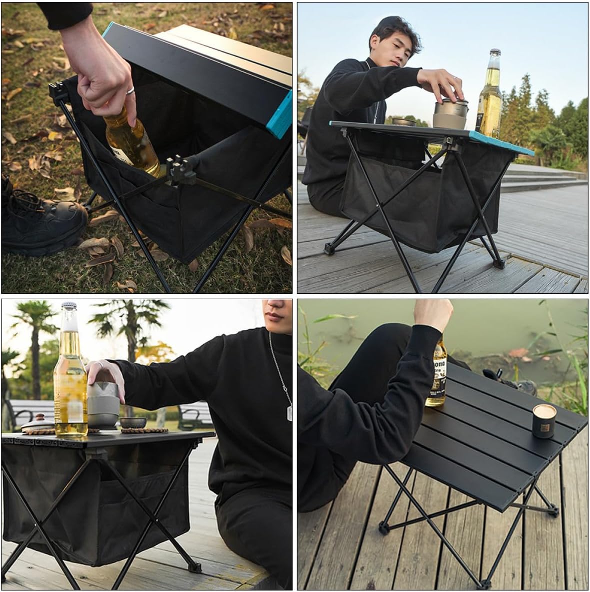 Kisangel Portable Folding Camping Table with Storage Bag Kit, Small Outdoor Picnic Desk for Barbecue and Beach, Lightweight Foldable Desk with Carry Pouch for Hiking and Tailgate