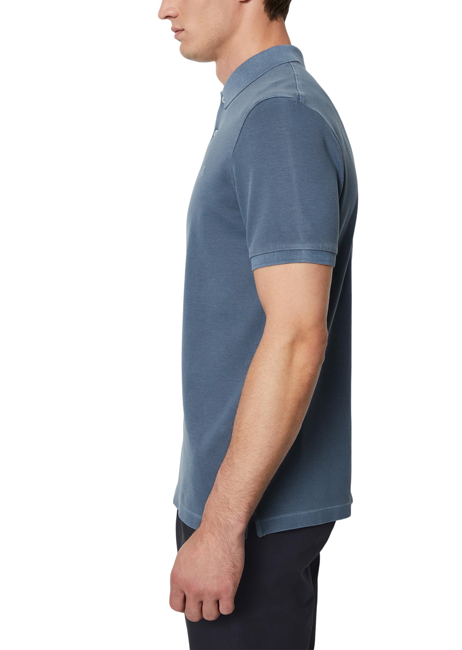 Marc O'Polo Herren Kurzarm-Poloshirt mit Knopfleiste Shaped Fit, Blau (Moon Stone), S – Ansicht 3