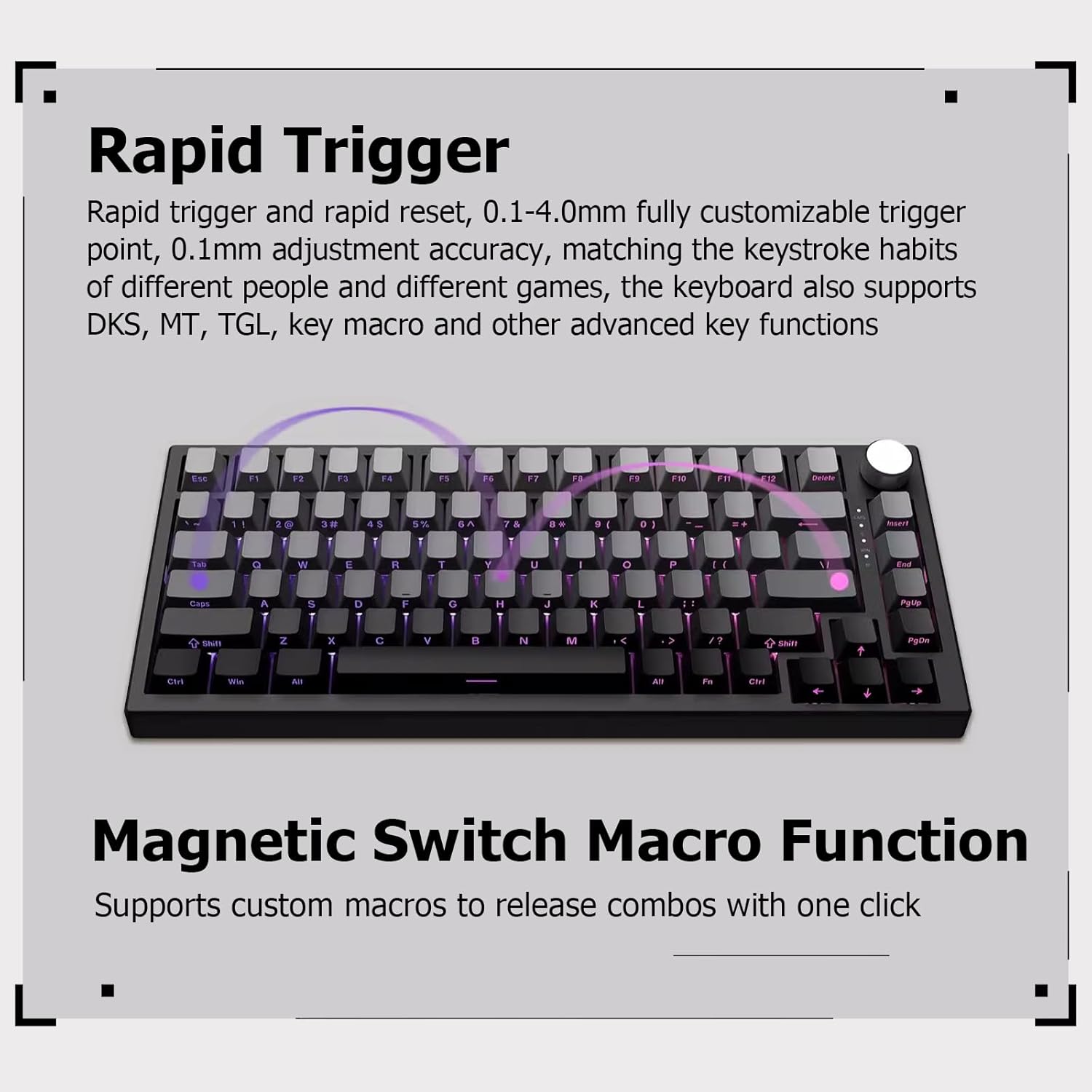 Hyekit VGN A75 Rapid Trigger Gaming Keyboard - 75% Hall Effect Magnetic Switch Keyboard, Adjustable Actuation, Key Macro, RGB, Gasket, HotSwap, Gradient Side Printed Keycaps, for Win/MAC, White