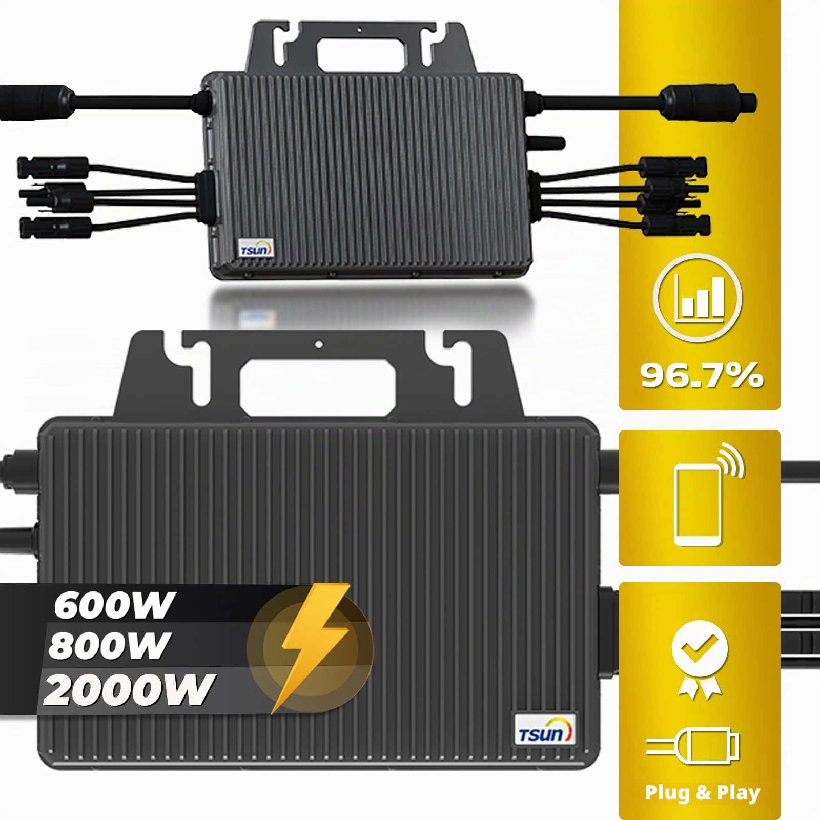 TSUN Mikro-Wechselrichter 2000W TSOL-MS2000 für Balkonkraftwerk, IP67 wetterfest, 4 MPPT, Bluetooth & WiFi, inkl. 5m Anschlusskabel & 4X 1 m Solar-Verlängerungen, Micro Inverter