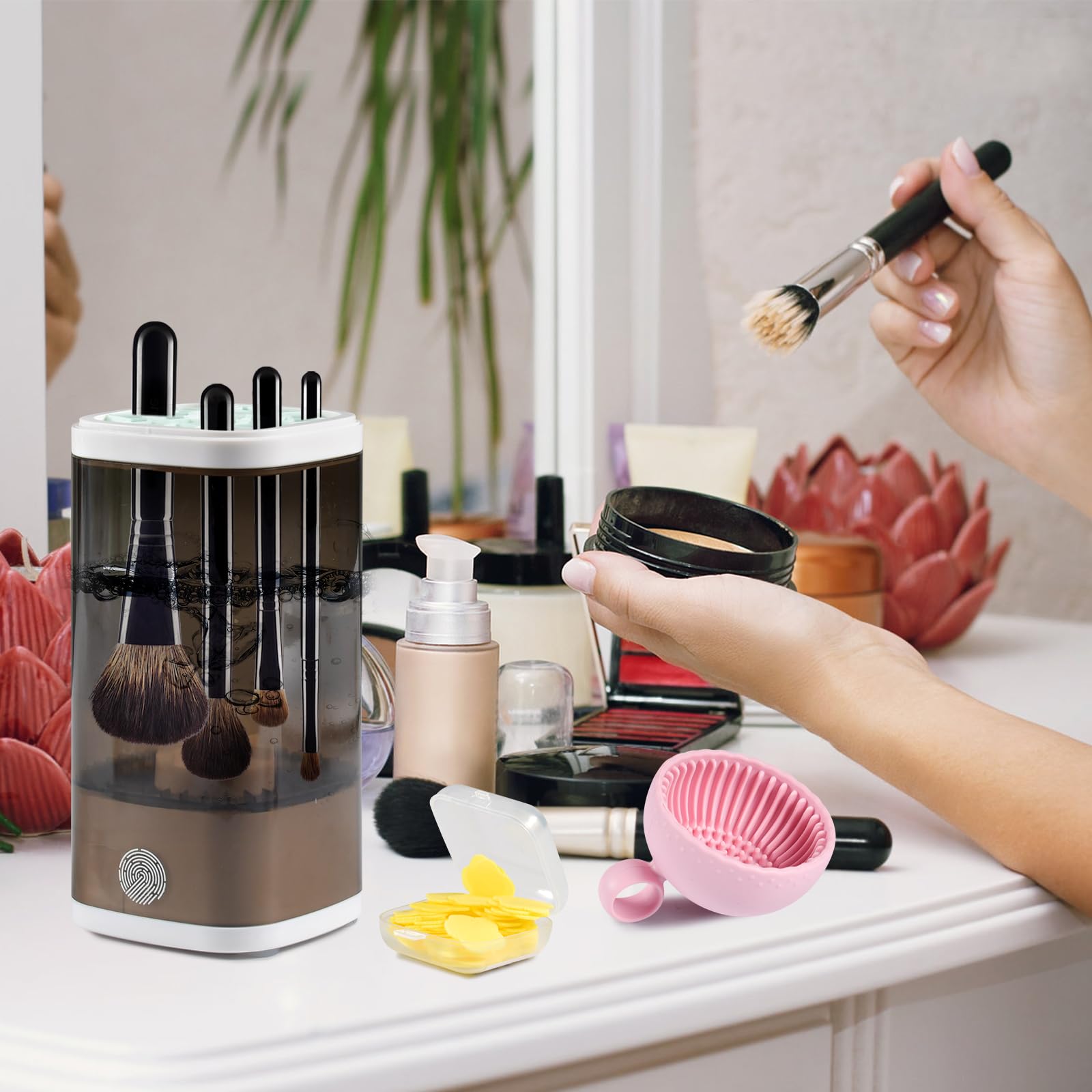 Funmo Detergente per pennelli da trucco, detergente per trucco, dispositivo per la pulizia dei pennelli, dispositivo di pulizia automatico USB, strumento per la pulizia di tutti i formati
