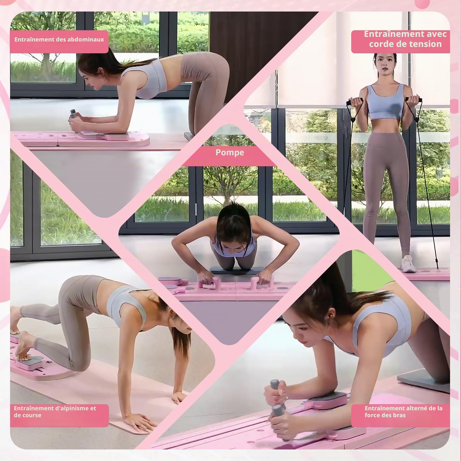 Pilates Reformer Machine Set & Pilates Board Equipment, 4-in-1 Portable Pilates Kit for Home with AB Roller Resistance Bands, Better Me Full Body Workout System for Women