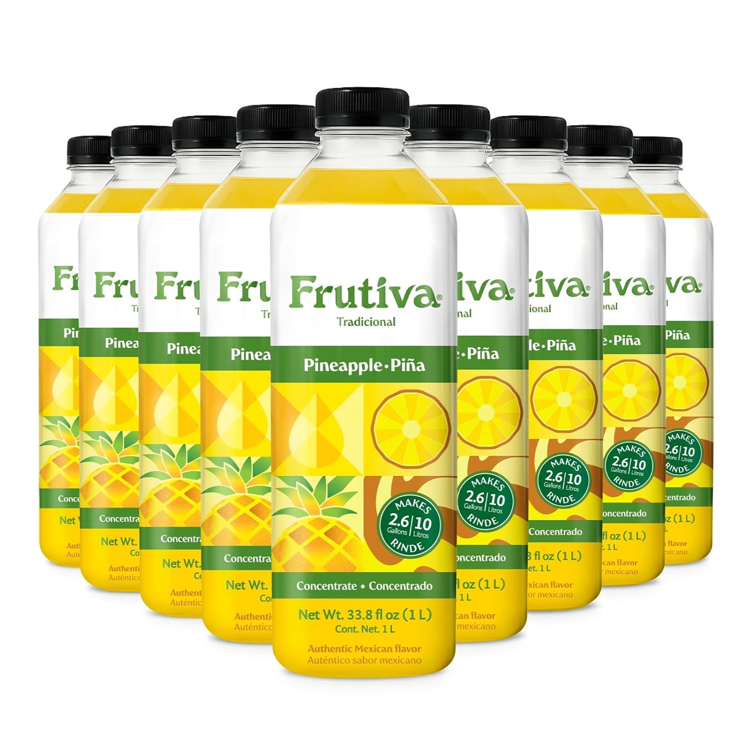 Frutiva Authentic Pineapple Drink Mix | Made in Mexico with Cane Sugar | Piña Aguas Frescas Concentrate Makes 2.6 Gallons Per Bottle | No High Fructose Corn Syrup | Perfect for Drinks, Desserts & More | 12 Pack